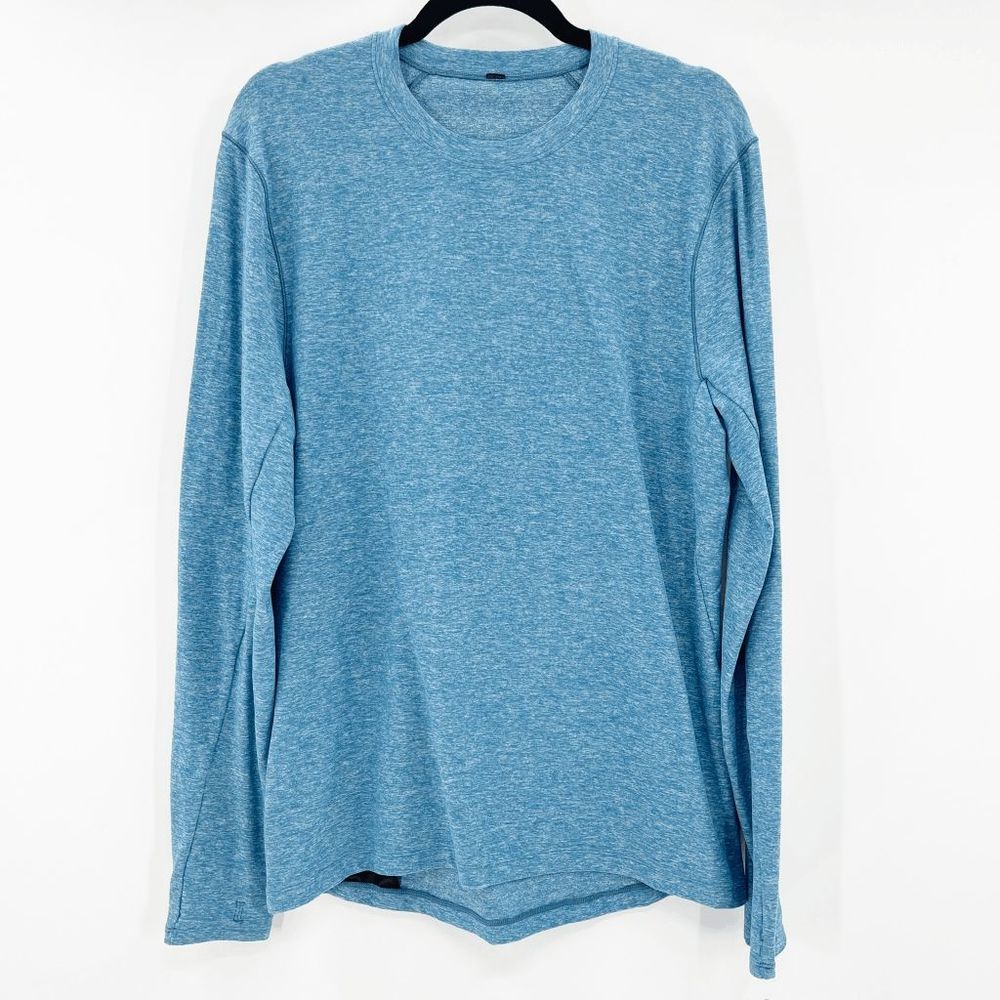 Lululemon Long Sleeve Top Men's Size M Marled Blue Crew Neck Athletic - Picture 1 of 4